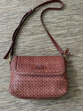 Woven Leather Crossbody Bag - Brown